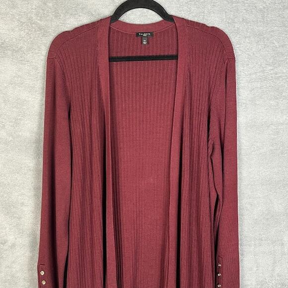 Talbots Sweater Womens 2X Burgundy Cardigan Open Ribbed Preppy Office Minimalist - Picture 2 of 14